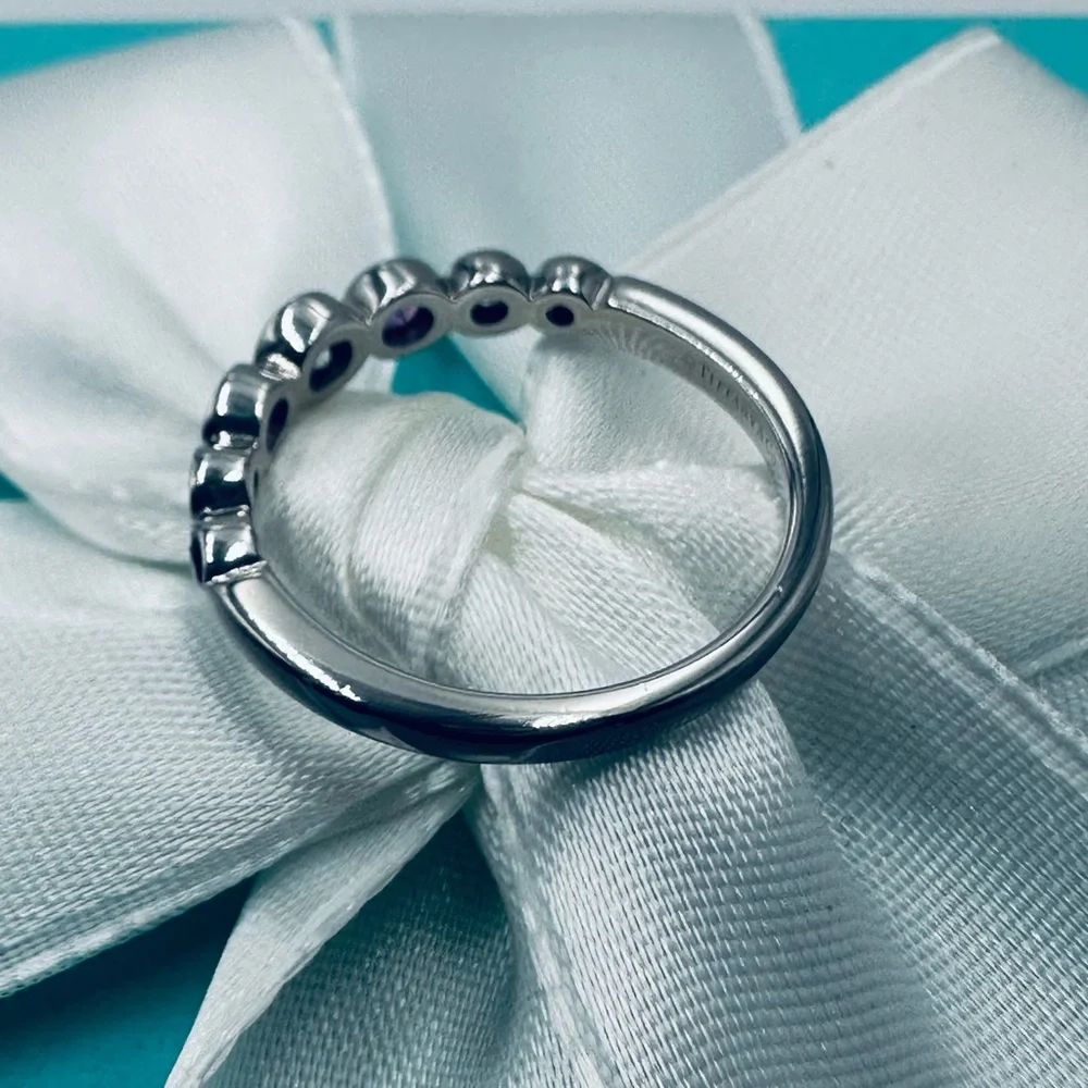 RARE Tiffany & Co. Platinum Jazz Ring with Diamonds and Pink Sapphires Packaging
